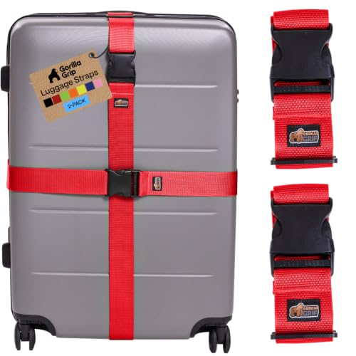 GORILLA GRIP Heavy Duty Luggage Straps for Suitcase, 2 Pack, Red - color: Red