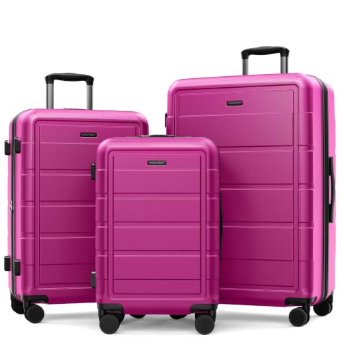 SHOWKOO G-Series Luggage set 3pcs, 100% PC Durable Hardshell Suitcase - color: Megenta, size: 3-Piece Set (20/24/28in)