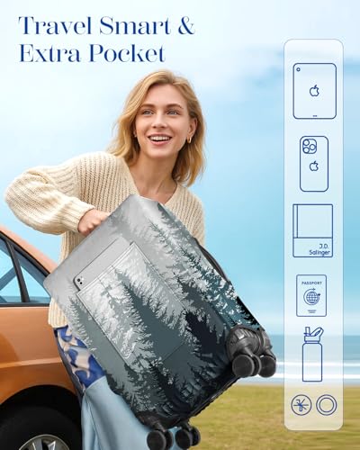Slohif Luggage Cover for Suitcase Tsa Approved Protector - Luggage Sleeve Large Suit Case Cover Travel Stretch Baggage Case Protective Washable Fit 21-23 Inch Winter Forest - size: S-(21-23) Inch, style: Winter Forest