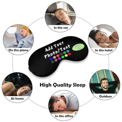 Custom Eye Mask for Men Women Personalized Sleep Mask Add Your Photo Text Logo Adjustable Strap Eyeshade for Sleeping Travel Work, Black - color: Black