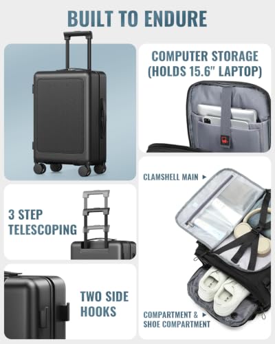 Joyway 20-Inch Hardside Carry-On Luggage & Expandable Backpack Set, Black - color: Black, size: 2-Piece Set (20/BP)