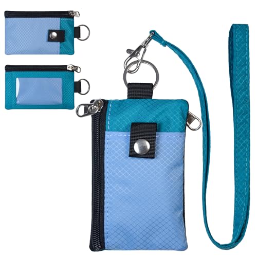 CHENSPRX Minimalist RFID Blocking Small Wallet with ID Window,WaterResistant Zip Id Case Wallet with Lanyard Keychain for Cards,Cash,Travel,Women,Men (Light Blue+Turquoise) - color: Light Blue+Turquoise