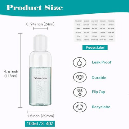 Toiletry Travel Bottles for Men Women, 3.4oz/100ml Refillable Plastic Containers with TSA Approved Toiletry Bag - Clear Cosmetic Kit for Shampoo, Conditioner, Lotion and Travel Essential(4Pack, Black) - color: Black