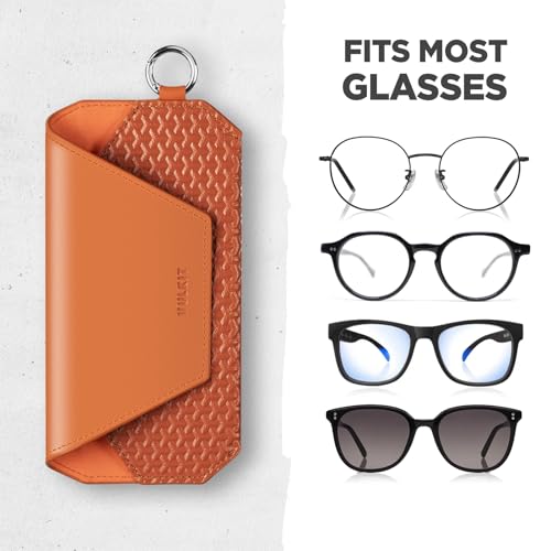 VULKIT Portable Leather Eye Glasses Case for Women & Men, Slim Sunglass Case, Unisex Eyeglass Case - color: Tangerine Rush