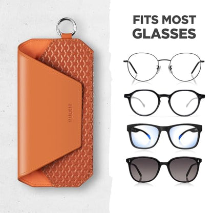 VULKIT Portable Leather Eye Glasses Case for Women & Men, Slim Sunglass Case, Unisex Eyeglass Case - color: Tangerine Rush