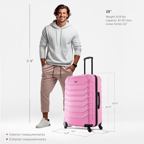 InUSA ENDURANCE Luggage with Spinner Wheels | Durable Lightweight Hardside Suitcase, Spacious Travel Bag with Handle and Trolley | 28-Inch Large Checked Luggage | Pink - color: Pink, size: 28 Inch