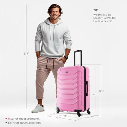 InUSA ENDURANCE Luggage with Spinner Wheels | Durable Lightweight Hardside Suitcase, Spacious Travel Bag with Handle and Trolley | 28-Inch Large Checked Luggage | Pink - color: Pink, size: 28 Inch