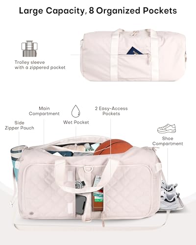 40L Large Foldable Duffle Bag for Women & Men Travel - color: Beige