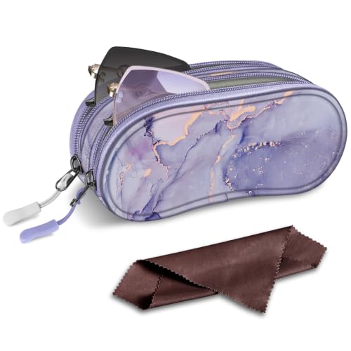 FINTIE Double Sunglasses Case, Soft Portable Eyeglasses Pouch with Clip - color: Lilac Marble