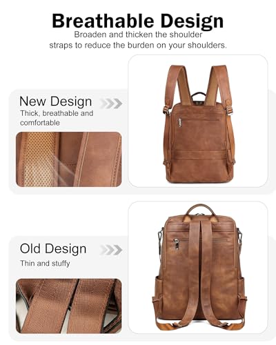 FADEON Leather Laptop Backpack for Women, 15.6 inch, Travel Work Bag - color: 2 Dark Green Nubuck Style