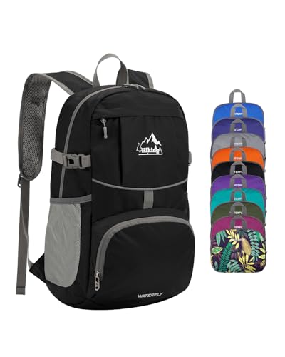 WATERFLY Small Lightweight Packable Hiking Backpack Foldable Travel Daypack - color: A-black, size: 25L