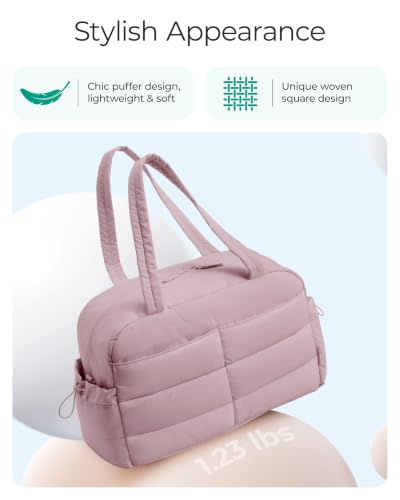 BAGSMART Gym Bag for Women, Lightweight Puffer Duffle Bag 2-PC Travel Bag, 31L Weekender Overnight Bag Quilted Carry On Tote Bag, Diaper Hospital Dance Bag for Travel, Gym, Water Resistant - color: Misty Purple