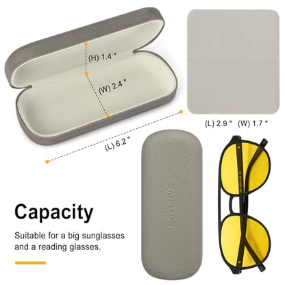 RayLove Glasses Case Hard Shell Eyeglass Case with Cleaning Cloth, PU Leather Protective Eye Glass Cases Fits Most Sunglasses - color: Grey