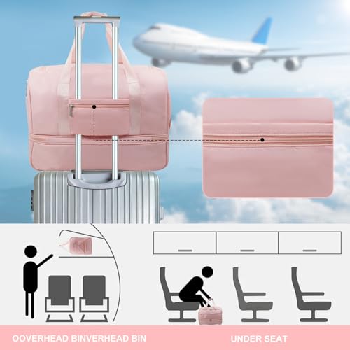 Travel Duffle Bag for Women, Carry-On Weekender with Shoe Compartment - color: Pink
