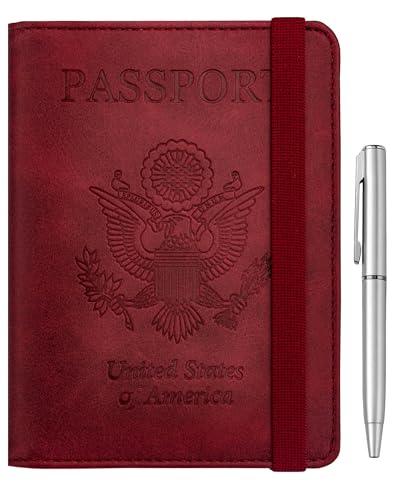 WALNEW Passport Holder for Travel, RFID Blocking Passport Wallet & Cover - color: A-Red