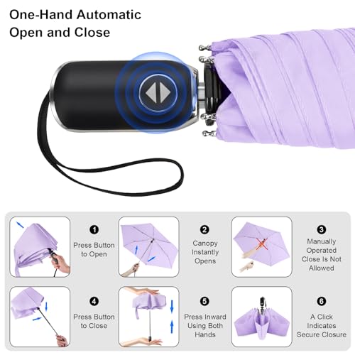 Automatic Lightweight Travel Flat Umbrella Compact Folding for Pocket - color: 0.2Light Purple