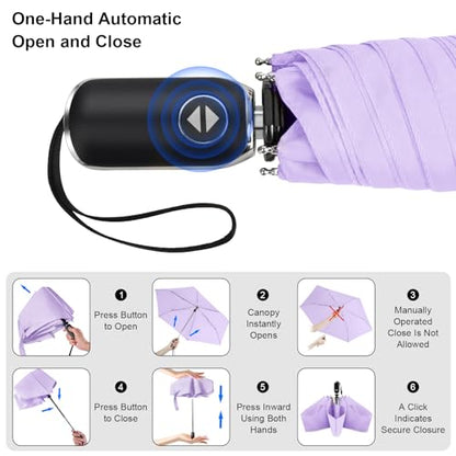 Automatic Lightweight Travel Flat Umbrella Compact Folding for Pocket - color: 0.2Light Purple