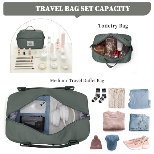Weekender Bags for Women, Personal Item Travel Bag with Shoes Compartment - color: Olive Green, size: Medium