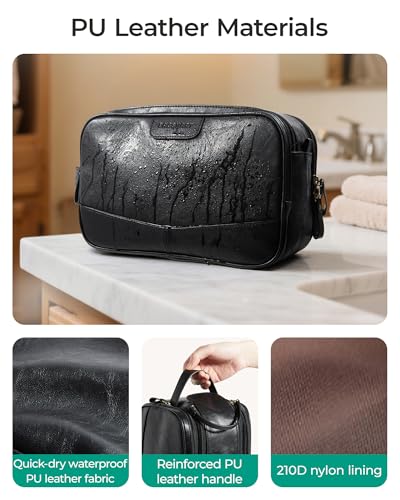 BAGSMART Large Toiletry Bag for Men, PU Leather Water Resistant, Red Brown - color: Red Brown, size: Large-8L
