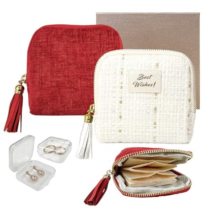 2PCS Small Travel Jewelry Case with Earring Box Mini Jewelry Case - color: 2PCS Red and silver
