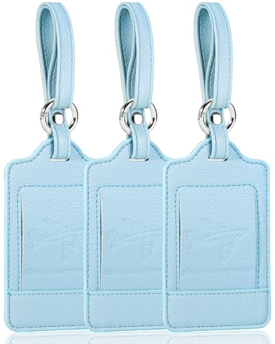 Teskyer 여행 가방용 가죽 수하물 태그, 3팩, Lichee Lichee Cyan - color: Lichee Cyan