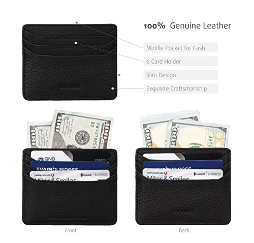 grande 3633 Genuine Leather Card Holder For Women and Men Super Slim Minimalist Small Snap Wallet (Black) - color: Black