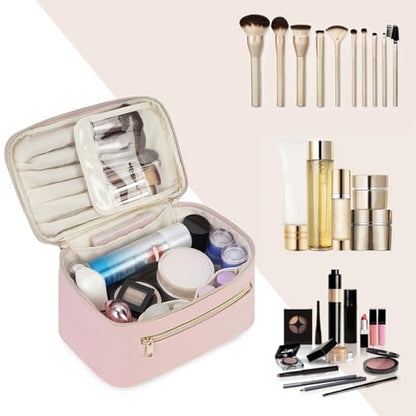 Wandering Nature Makeup Bag, Women Travel Make Up Vanity Case with Handle - color: Pink, size: Medium
