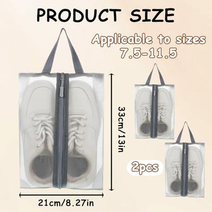 2 Pack Travel Shoe Bags, Waterproof Shoe Bag for Gym, Portable Boots Organizer with Zipper for Men & Women