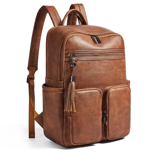 Shrrie 16 Inch Vegan Leather Laptop Backpack Purse for Women - color: Two-toned Brown