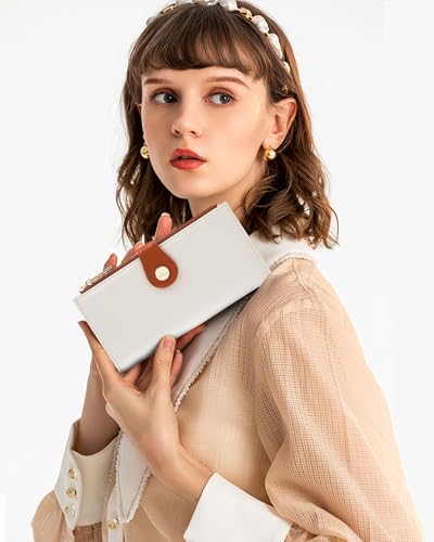 Women's Slim Wallet,Thin RFID Card Holder with Zipper Pocket - color: Beige＆Brown, size: Bifold