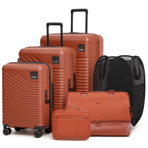 Coolife 6 Piece Travel Set: 3 Suitcases, Duffel, Organizer, Pop-Up Hamper - color: Brown, size: 6-Piece Set