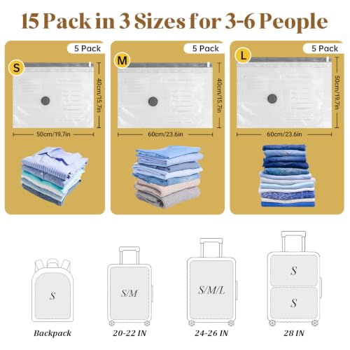 Vacuum Seal Bags for Clothing, with Electric Pump, 80% Space Saver Bags - size: 15 Combo Size