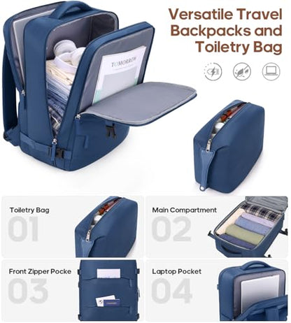 Carry On Luggage 22x14x9 Airline Approved, 3 Piece Set with Backpack - color: Navy Blue, size: 3 piece set (20inch)