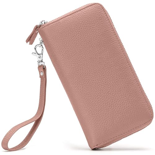Moflycom Womens Wallet RFID Blocking Genuine Leather Zip Clutch Wristlet - color: Pink