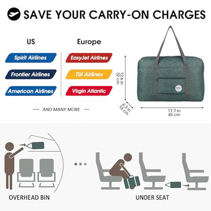 WANDF Personal Item Travel Bag, Carry On Duffle Bag Women - color: Denim Green