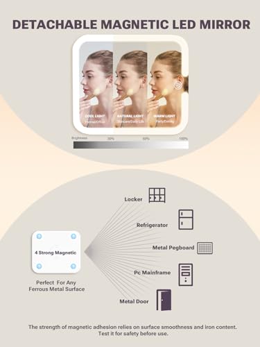 Qislee Makeup Box with Detachable Magnetic LED Mirror, Travel Train Case - color: Snow White, size: Small