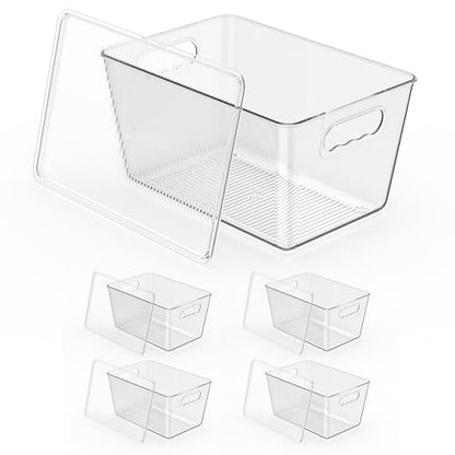 Clear Stackable Fridge Organizer with Lids, 4 Pack Large 11.5×7.5×6 Inch - color: 4 Pack, size: L with Lids (11.5"L x 7.5"W x 6"H)