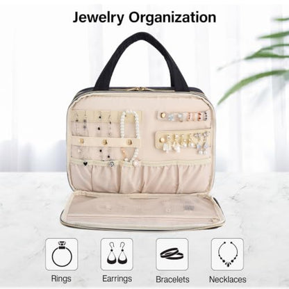 Hanke Hanging Travel Toiletry Bag with Jewelry Organizer, Black - color: Black