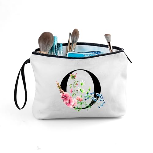 SEAMOON A-Z Personalized Gifts for Women, Makeup Bag Small with Mirror, O - color: White, style: O