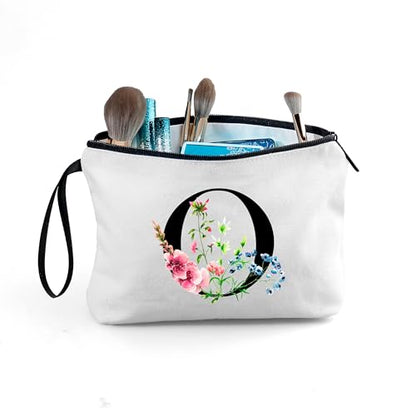SEAMOON A-Z Personalized Gifts for Women, Makeup Bag Small with Mirror, O - color: White, style: O