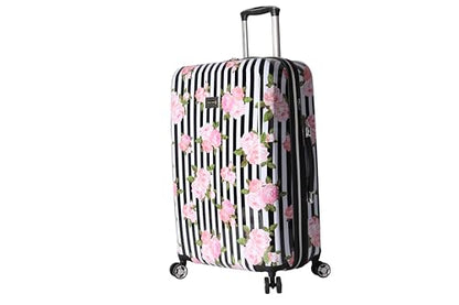 Betsey Johnson 26 Inch Checked Luggage Collection - Expandable Scratch Resistant (ABS + PC) Hardside Suitcase - Designer Lightweight Bag with 8-Rolling Spinner Wheels (Stripe Roses) - color: Stripe Roses