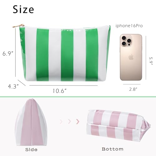 Large PVC Waterproof Striped Makeup Bag(03Green) - color: 03Green
