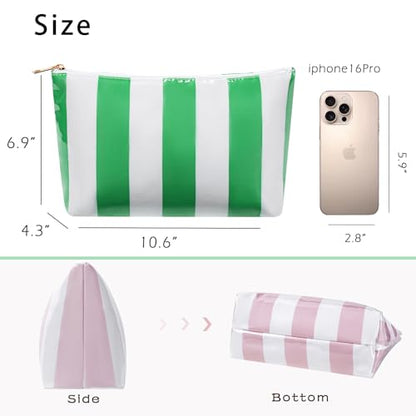 Large PVC Waterproof Striped Makeup Bag(03Green) - color: 03Green