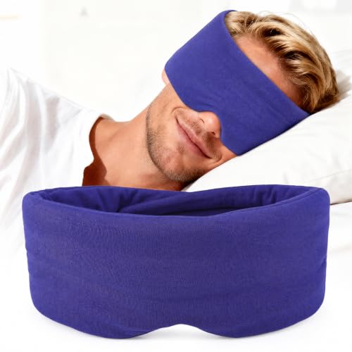 Cotton Sleep Eye Mask for Men and Women, 100% Blocking Light Sleeping Mask - color: Blue