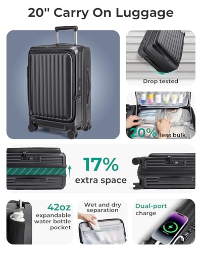 BAGSMART 20" Expandable Top-Opening Carry-On, Double Spinner, TSA, Black - color: Black