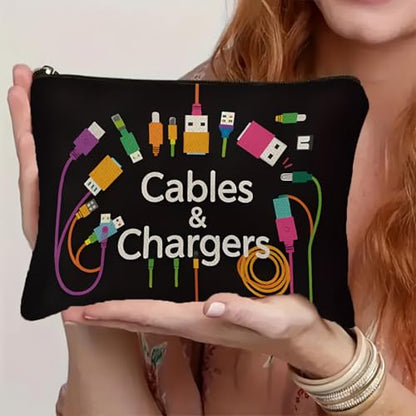 Cable and Charger Storage Bag - Versatile Travel Organizer for Chargers, Cables, Electronic Devices-Black4 - color: Black4