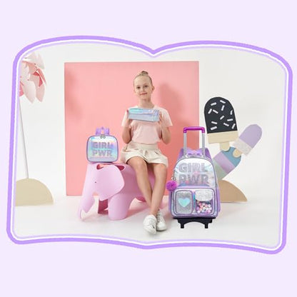 HTgroce Rolling Backpack with Wheel,School Backpack for Kids Girl Roller Schoolbag Wheeled Backpacks Set Carry-on Luggage,Purple - color: Purple Gpwr