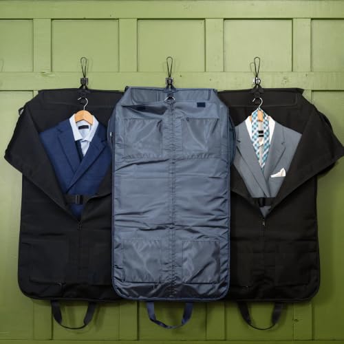 Suit Saver Convertible Hanging Garment Duffle Bag, Custom Embroidery, Blue, Black and Grey, Ballistic Nylon, with Adjustable Shoulder Strap and Separate Shoe Compartment (Black) - color: Black