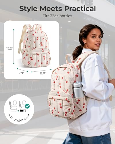 BAGSMART College Laptop Backpack,Cute Travel Backpack for Women,Quilted Computer Bookbag - color: 15-cherry Print
