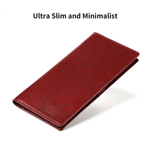 Lavemi Ultra Slim Thin Leather Women Wallet RFID Blocking Credit Card Holder Bifold Long Ladies Billfold - color: 1-waxed Dark Red